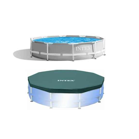 Intex 10'x30" Round Above Ground Swimming Pool & 10' Round  Swimming Pool Cover