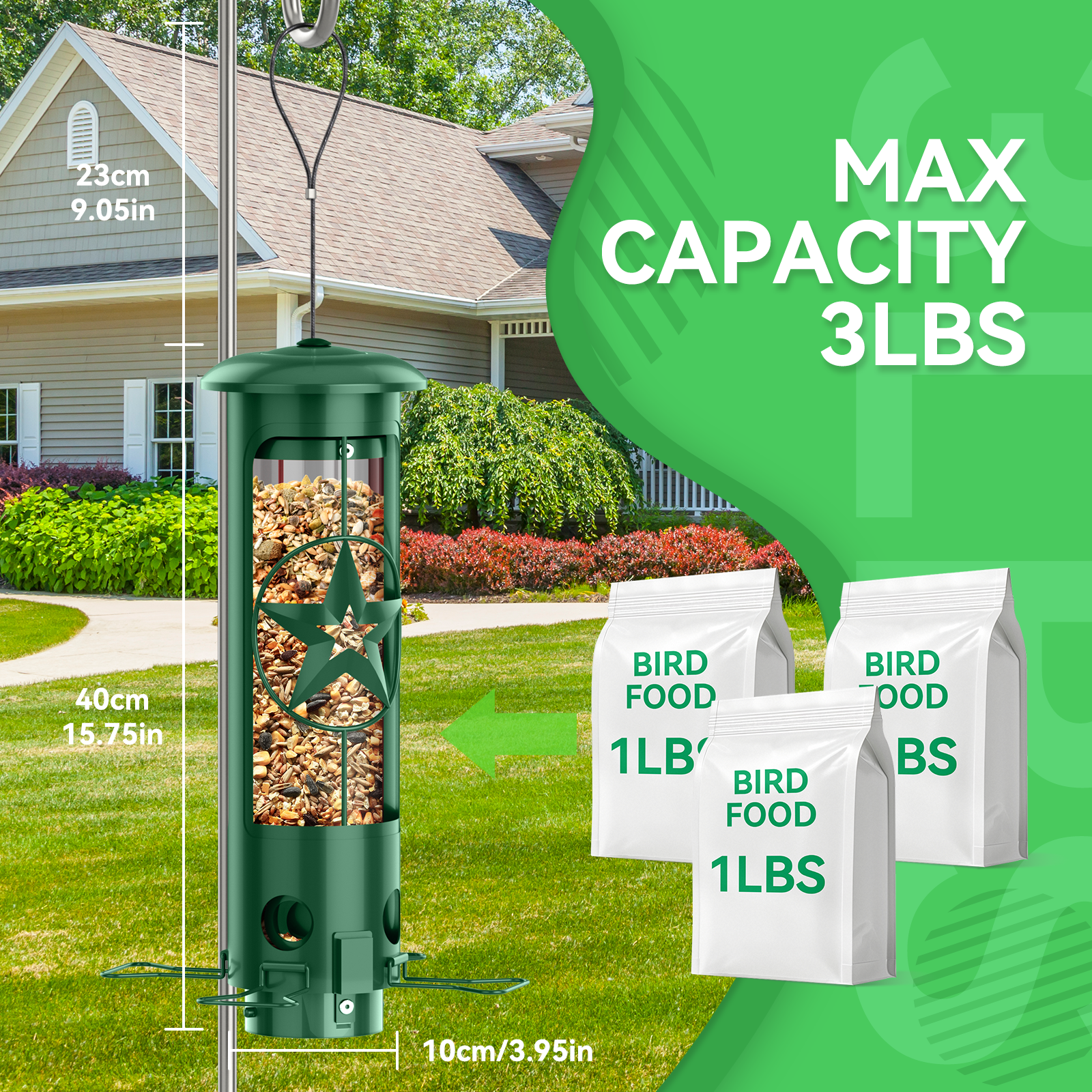 Squirrel Proof Bird Feeders for Outdoors Hanging, Metal Squirrel Proof Bird Feeder with Gravity Protection, 3LB Large Capacity Wild Bird Feeders for Outside Finch, Cardinal, Blue Jay