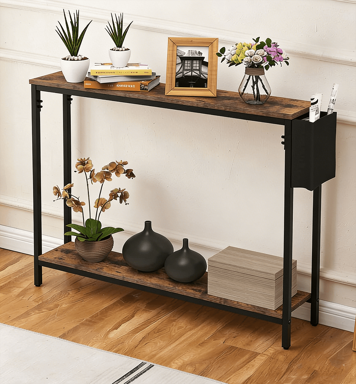 Frmobepts Console Table for Entryway, 2 Tier Entryway Table Bookshelf Accent Table With Storage Shelf Living Room Entry Hall Foyer Table Furniture, Brown