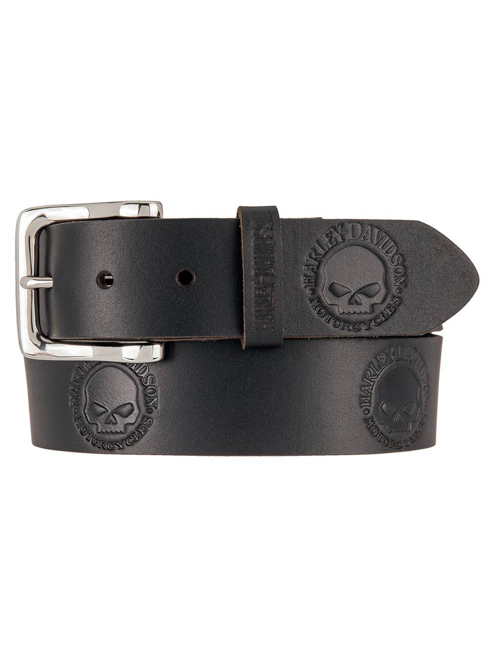 Harley-Davidson® Mens Willie-G Skull Embossed Black Leather Belt 1.5/" HDMBT10614