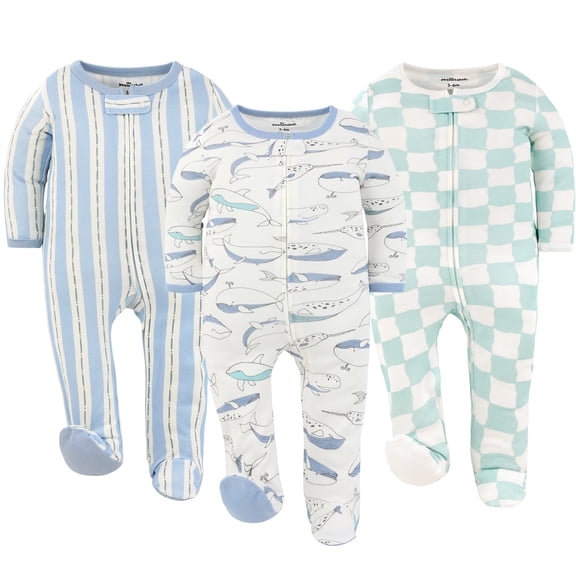 The Peanutshell Soft Nautical Footed Baby Sleepers for Boys and Girls, 3-Pack, Newborn