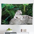 thumbnail image 1 of Safari Tapestry, Tiger Lying on Wood Blue Sky Colorful Sunset Pose Strpies Claws, Fabric Wall Hanging Decor for Bedroom Living Room Dorm, 2 Sizes, Lavender Mustard, by Ambesonne, 1 of 1