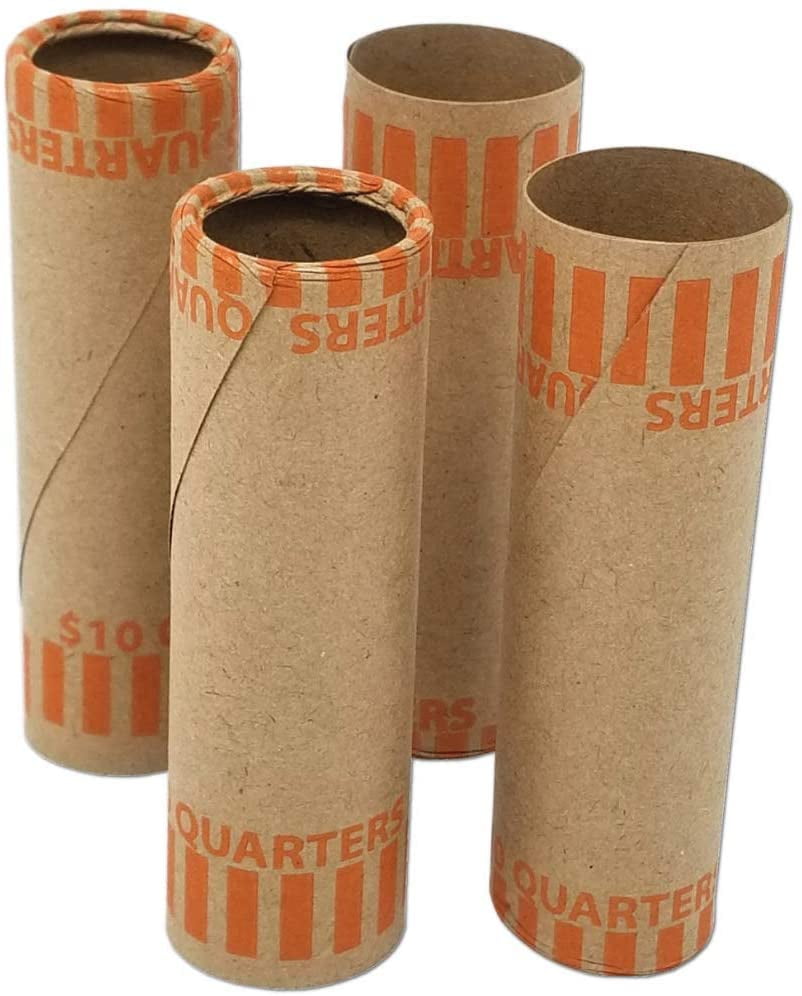 Holds $10 Each 72 Rolls Preformed Coin Wrappers Paper Tubes For QUARTERS NEW 