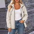 thumbnail image 2 of Zynoxe Plus Size Rain Jacket Women Trendy Waterproof Zip Up Adjustable Cuffs Raincoat with Drawstring Hood Outdoor Travel Hiking Windbreaker Beige S, 2 of 6