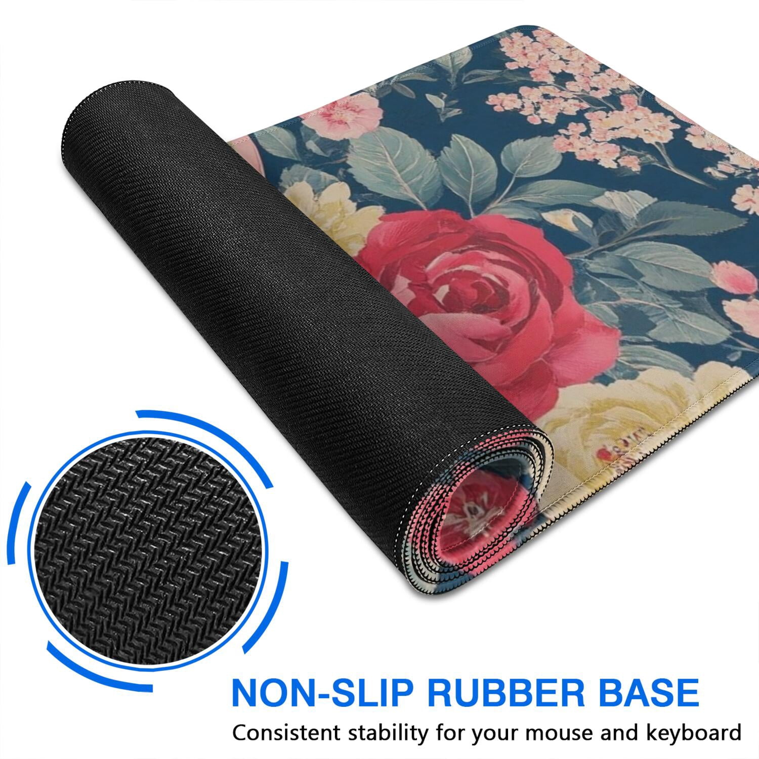 Long Mouse Pads for Desk,Pioneer Flower Floral Print Pattern Desk Mats on Top Of Desks, Desk Mouse Pad Extra Large with 3mm Non-Slip Base and Stitched Edge for Gaming,Office,Work,Home 47.3"x23.6"