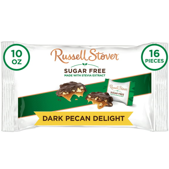 RUSSELL STOVER Sugar Free Dark Chocolate Pecan Delights, 10 oz. bag (≈ 16 pieces)