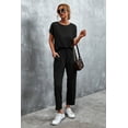 thumbnail image 6 of Mengpipi Women Casual 2 Piece Outfit Long Pant Set Sweatsuits Tracksuits Short Sleeve Tops Long Pants Outfits Loungewear, Black-M(US 8-10), 6 of 6