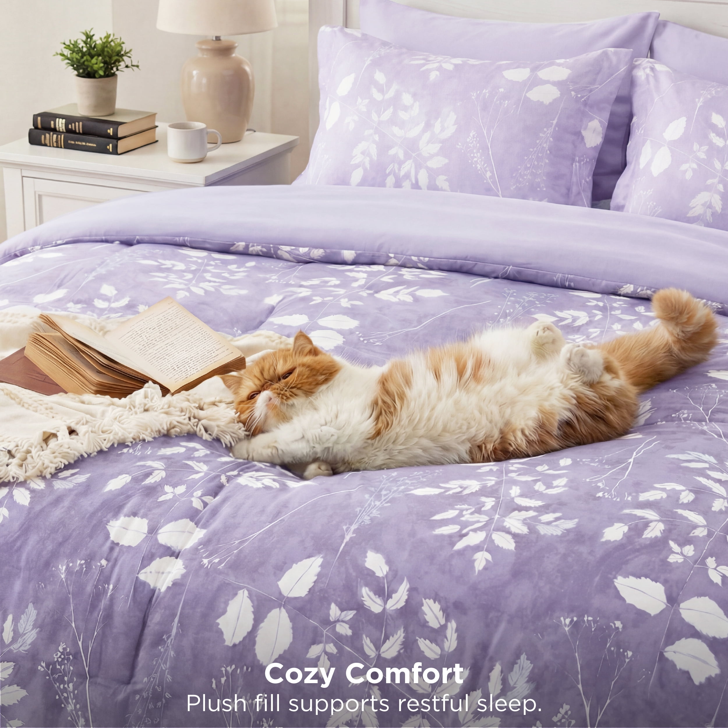 U by Bedsure Full Comforter Set Lavender, Bed in a Bag Full Size Bedding Purple, 7-Pieces Botanical Flowers Spring Comforter, Sheets, Pillowcases & Shams