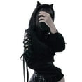 thumbnail image 4 of Sofullue Womens Cute for Cat Ears Long Sleeve Hoodies Hollow Out Cold Shoulder Lace-Up Loose Crop Top Harajuku Graphic Kawaii Drawstring Sweatshirt, 4 of 13