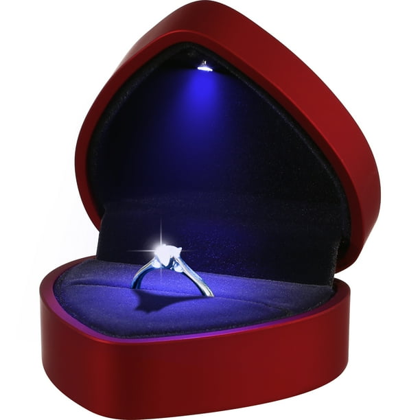 Caja para anillo en forma de corazón con luz, estuche de joyería con luz para propuesta de matrimonio o compromiso.
