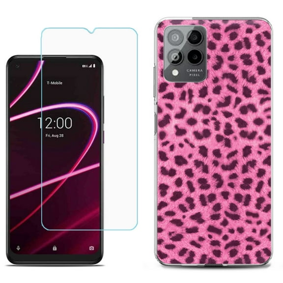 Slim-Fit Gel TPU Phone Case for T-Mobile Revvl 6 Pro 5G, with Tempered Glass Screen Protector, by OneToughShield ® - Cheetah Pink