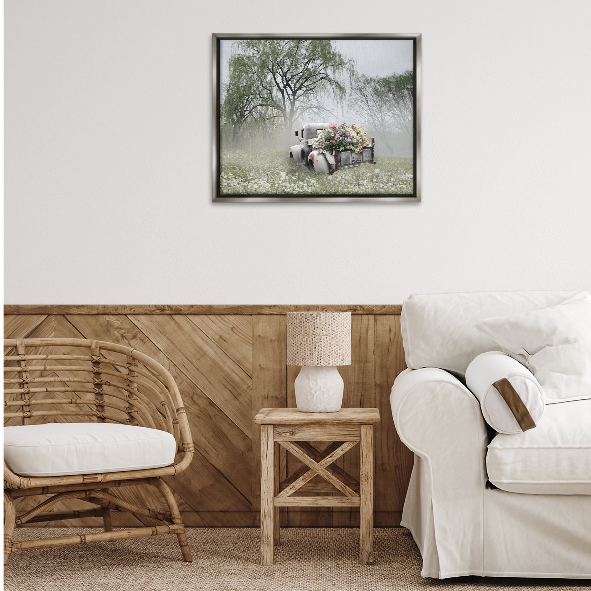 Stupell Industries Overgrown Floral Truck Plants & Flowers Photography Gray Floater Framed Canvas Art Print Wall Art, 31 x 25