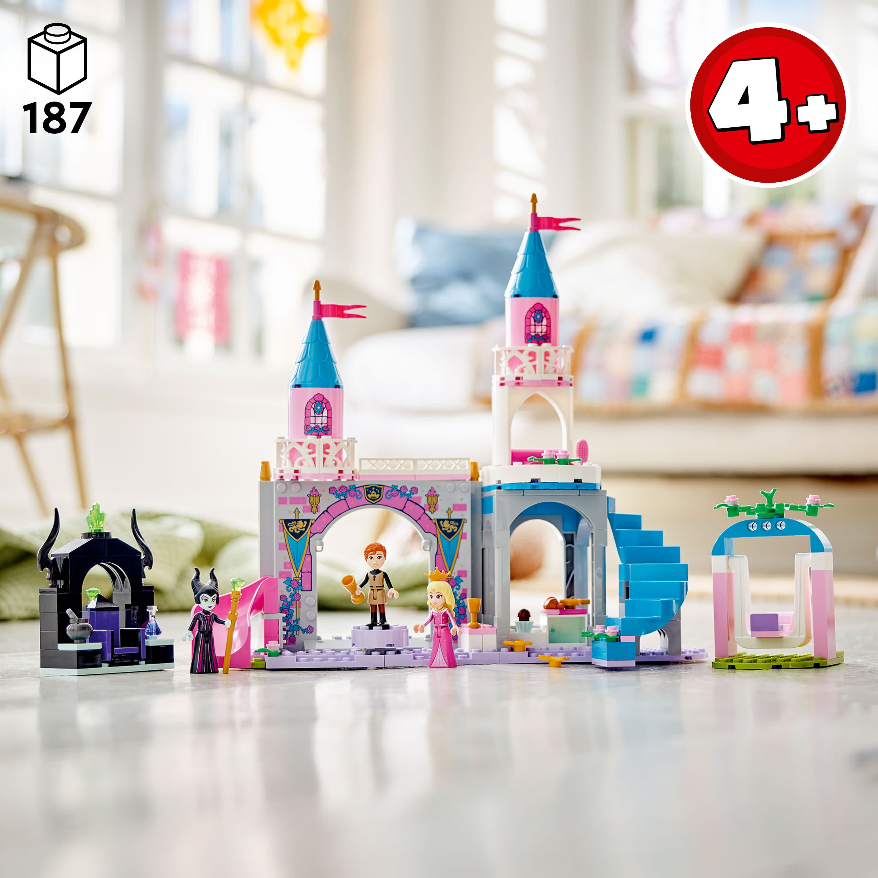 LEGO Disney Princess 43211 Le château d'Aurore, Jouet pour Filles et  Garçons 4 Ans, Figurines Belle au Bois Dormant, Prince Philippe et  Mini-Poupée Maléfique pas cher 