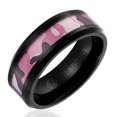 thumbnail image 5 of Womens Camo Wedding Band in Titanium 8MM Ring Black Plated with Pink Camouflage Inlay - Beveled Edges, 5 of 5