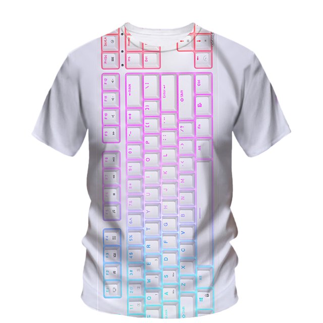Personality Creative Computer Keyboard Pattern Printed Summer Men's T-Shirt Trend Hip Hop Short Sleeve Classic Loose Casual Top