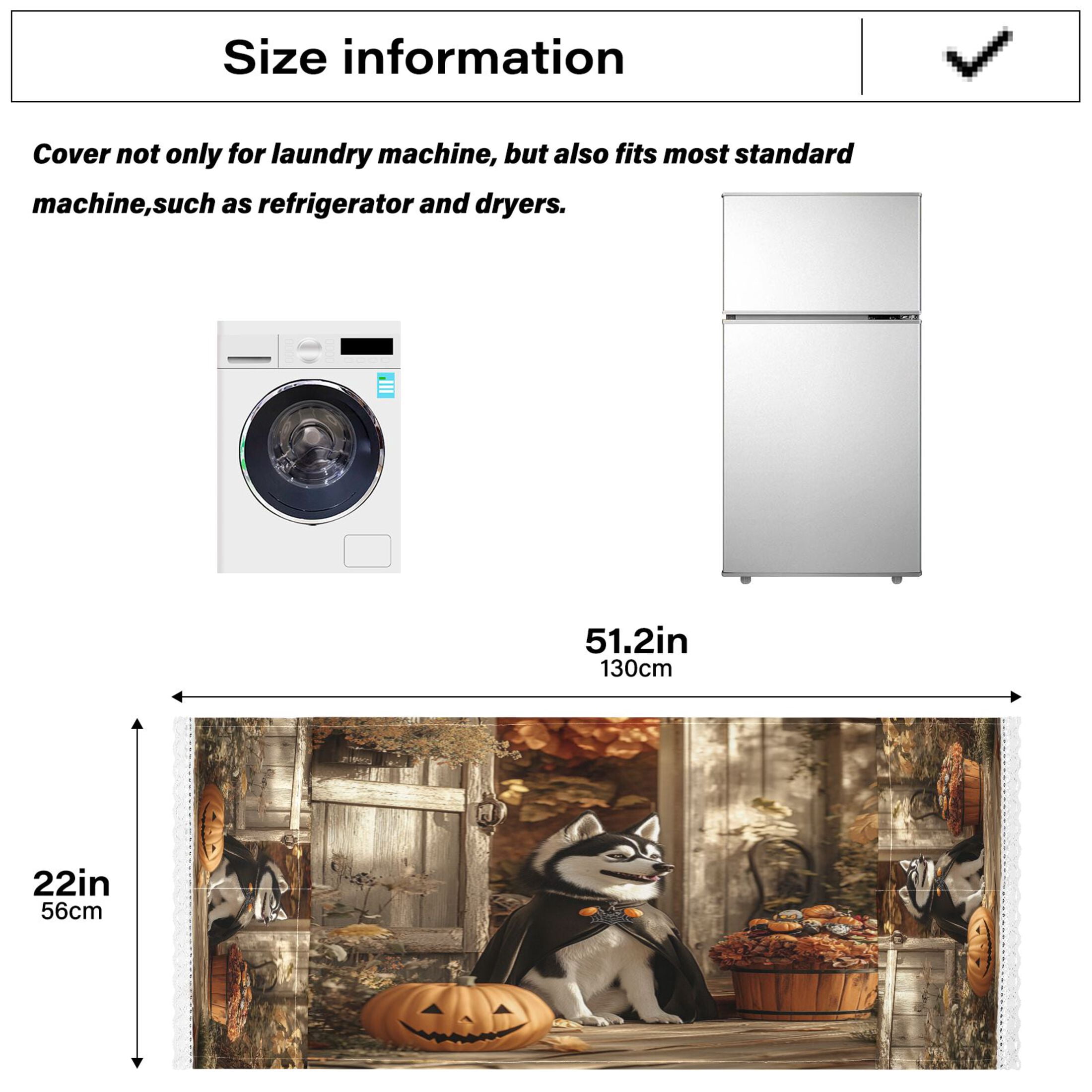 Hallowween HuskyWasher and Dryer Covers Dust-Proof and Oil Resistant Fridge Cover with 4 Storage Pockets Washing Machine Top Cover for Laundry Kitchen Home 51.2 x 22 In