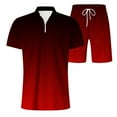 thumbnail image 3 of Ediodpoh Male Casual Striped Gradient Ramp Print Two Piece Zipper Short Sleeve Top Blouse Suit Drawstring Pocket Short Set Two Piece Sets for Men Red_002 XL, 3 of 4