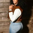 thumbnail image 6 of Uooqdmx Jackets for Women Bomber Jacket Women Fashion Autumn Casual Stand Collar Button Long Sleeve Pocket Coat Baseball Jackets Fall Jacket Brown XL, 6 of 6