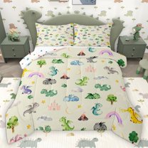 Homewish Cute Jungle Dino Boy Girl Bedding Comforter Set 2pcs,Cartoon Wildlife Twin Comforter Sets Microfiber,Woodland Animal Dinosaur Breathable Bedding Set,Luxury Bedroom Decor,Reversible