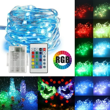 EEEKit LED Strip Lights, 16ft 50LED Battery Powered Multi Color Copper String Lights, Waterproof IP44 Decor Fairy String Lights with Remote Control for Outdoor Garden Indoor