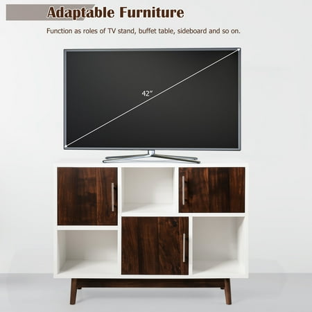 Costway Wood Display Storage Cabinet Console Table TV Stand Multipurpose w/ Door & Shelf - White