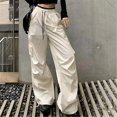thumbnail image 4 of Lovskoo Cargo Pants Women High Waisted Cargo Pants Combat Trousers Wide Leg Casual Pants 6 Pockets Khaki M, 4 of 6