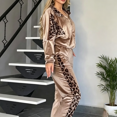 thumbnail image 4 of Szluipve 2 Piece Sets for Women Velvet Leopard Print Patchwork Tracksuit Zip Up Long Sleeve Jacket And Wide Leg Pants 2 Piece Outfit Casual Loungewear Set With Pockets Khaki S, 4 of 6