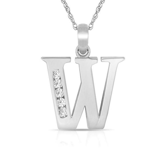 Solid 14k White Gold 18 Inch Small Channel-set (A-Z) CZ Letter Name Personalized Monogram Initial Necklace (7mm X 14mm)