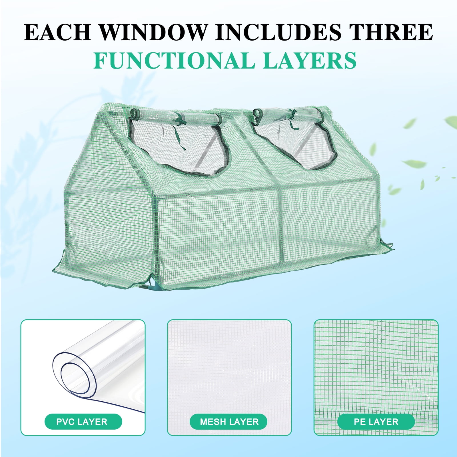 Aoodor 4x2x2 FT 3-in-1 Mini Greenhouse Kit, Small Greenhouse with Triple-Layer Window for All-Season Vegetable and Plant Growing