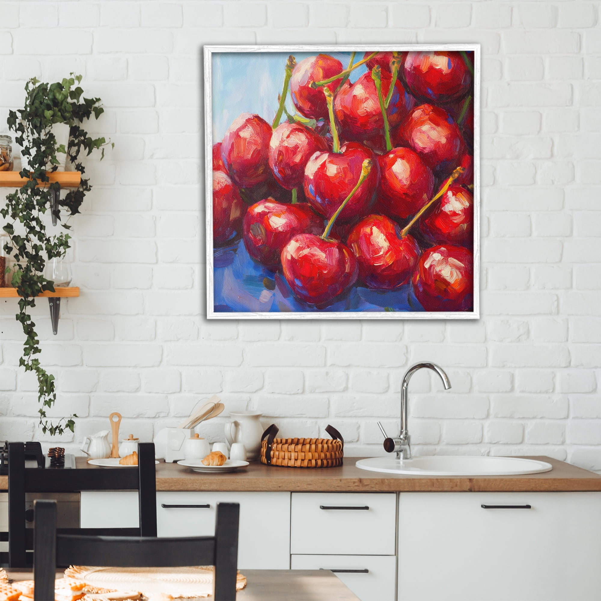 Stupell Industries Luscious Red Cherries of Summer White Framed Giclee Art, design by Petal Prints Design