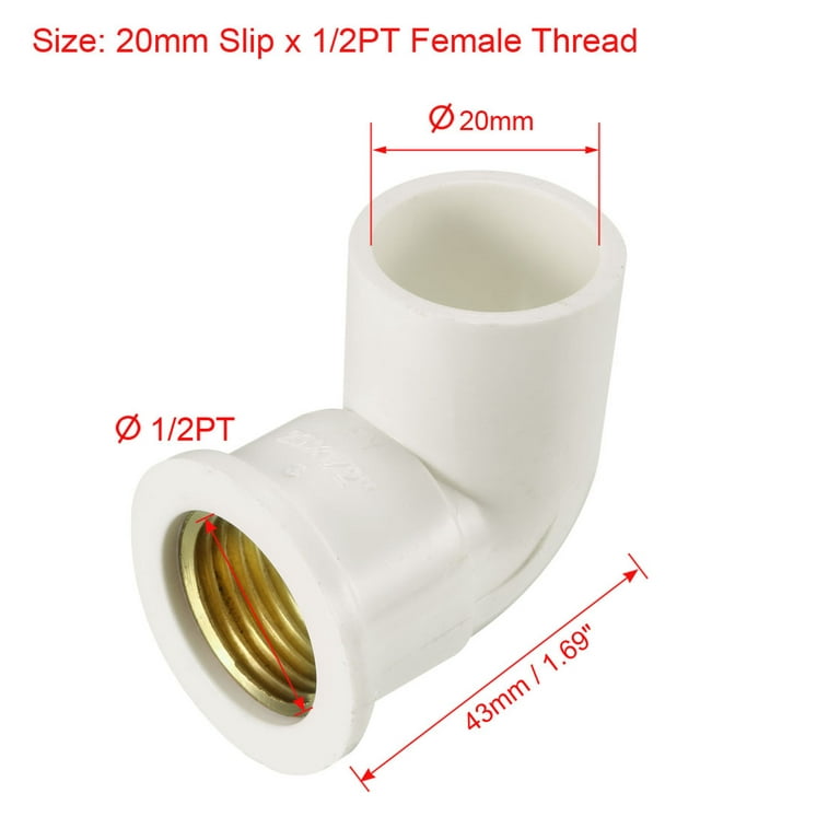 20mm Slip x 1/2 PT Female Thread 90 Degree PVC Pipe Fitting Elbow 