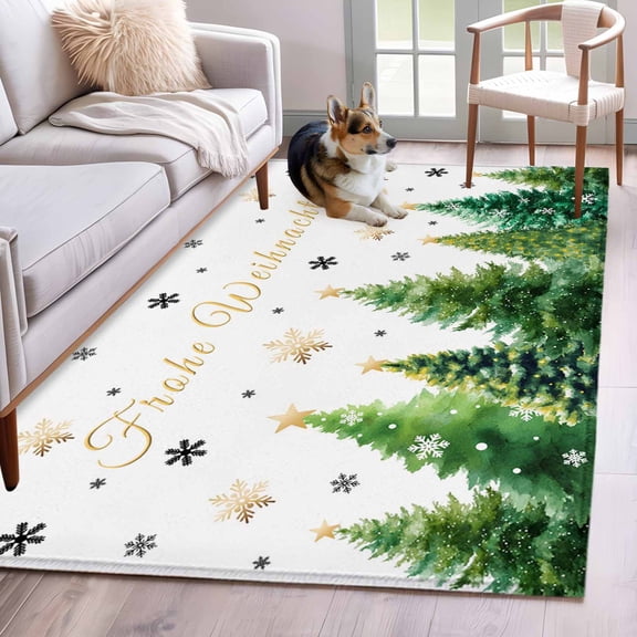 Hallway Runner Rugs 2.7x5 Ft, Green Christmas Tree Non Slip Area Rugs for Kitchen Bedroom Entryway, Xmas Trees Snowflake Farmhouse Washable Carpet Runner Rug Floor Mats for Bedroom Home Decor