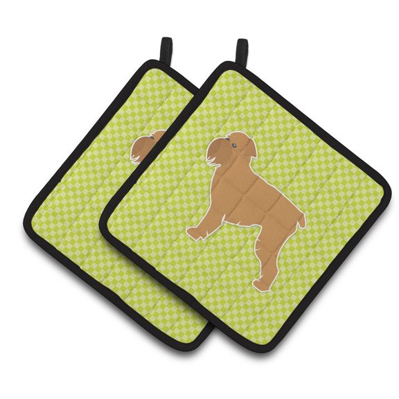Carolines Treasures BB3840PTHD Brussels Griffon Checkerboard Green Pair of Pot Holders  7.5HX7.5W multicolor