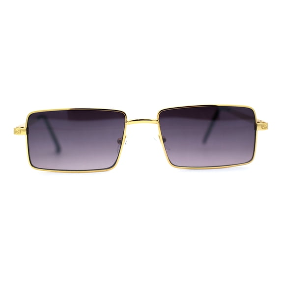 Mens Simple Classy Slim Rectangle Metal Rim Sunglasses Gold Smoke