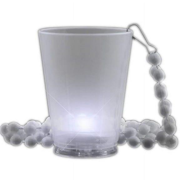 Blinkee LUWSGWBN Light Up White Shot Glass on White Beaded Necklaces