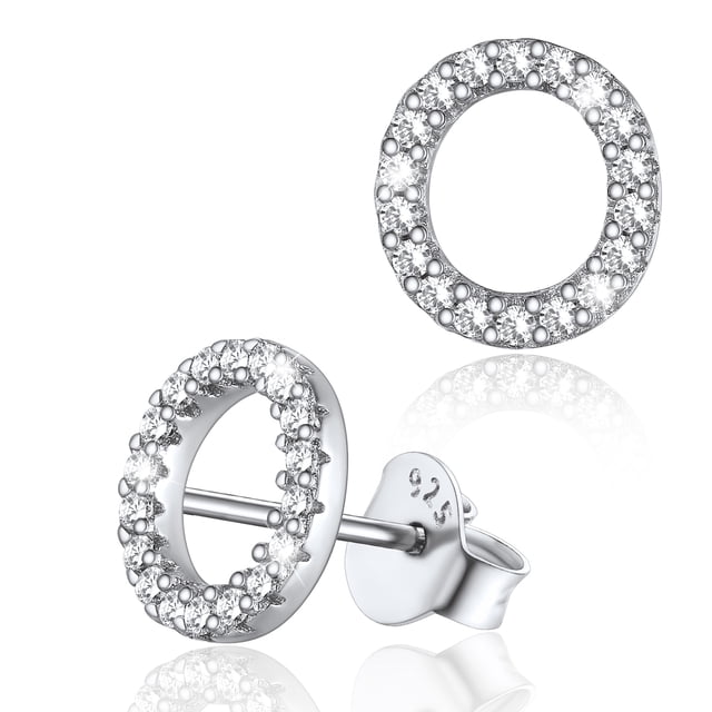 Pendientes pequeños Silvora de plata esterlina con inicial de circonita cúbica letra O