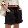thumbnail image 4 of BLVB Women Baggy Bermuda Denim Shorts Drawstring Wide Leg Long Jeans Shorts Vintage Streetwear with Pockets, 4 of 5