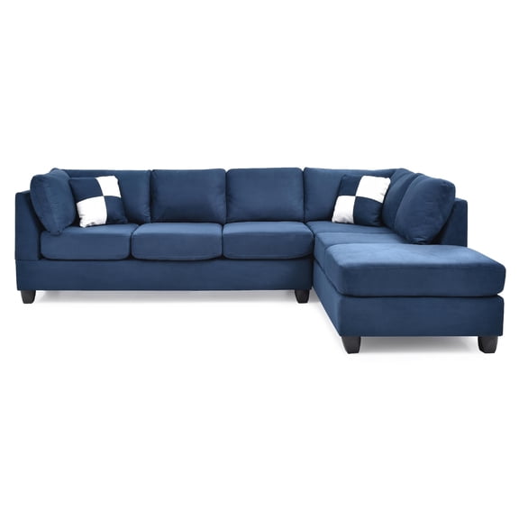 Contemporary Home Living Microsuede 4-Seater Sectional Sofa with Throw Pillows - 111" - Navy Blue