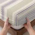 thumbnail image 3 of Twin XL Size Fitted Sheet Set - Farmhouse Stripe 2 Piece Bedding Sets 16" Deep Pocket Fitted Sheet with 1 Pillowcases, Boho Country Vintage Purple Striped Brushed Microfiber Hotel Luxury Bed Sheets, 3 of 9