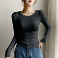 thumbnail image 2 of Womens' Crewneck Long Sleeve Slim Fitted Casual Top T-Shirts Stretchy Basic Shirt Black XL, 2 of 4