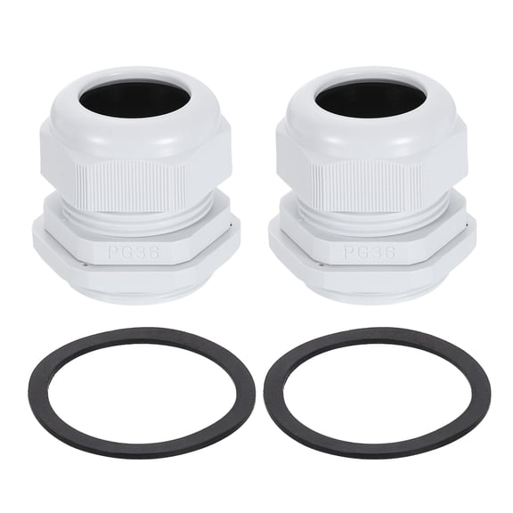2Pack PG36 Nylon Cable Glands, Waterproof Wire Grommet with Washers, White