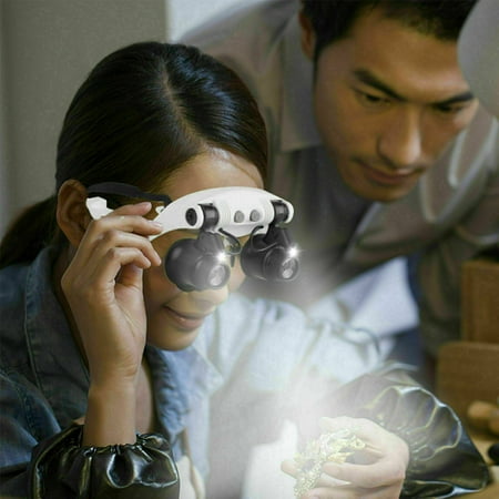 Headband Head Magnifier 8 Lens LED Light Jeweler Watch Loupe Magnifying Glasses