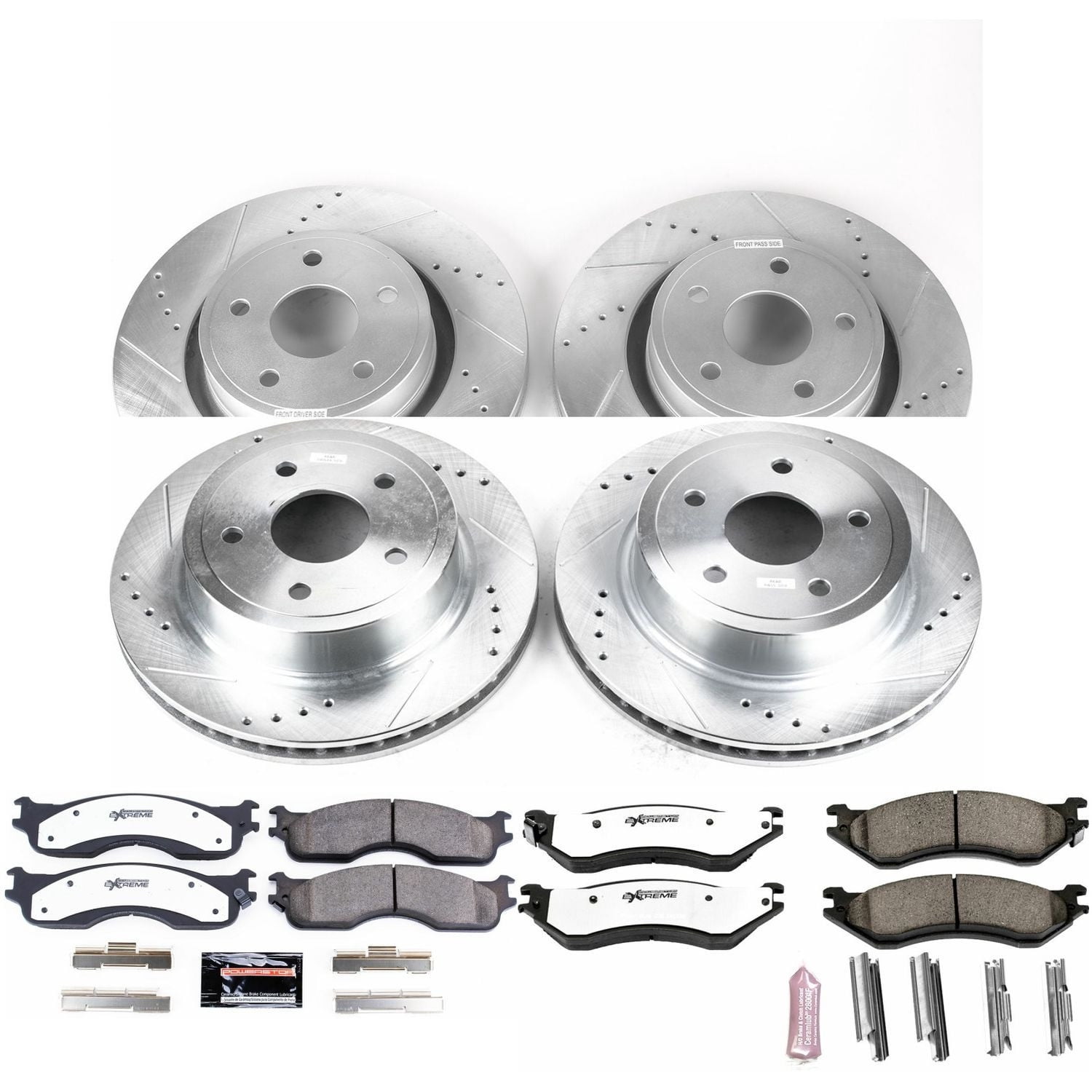 PowerStop Front and Rear Z36 Truck & Tow Carbon-Fiber Ceramic Brake Pad and Drilled and Slotted Rotor Kit Fits: DODGE Select Models K4385-36