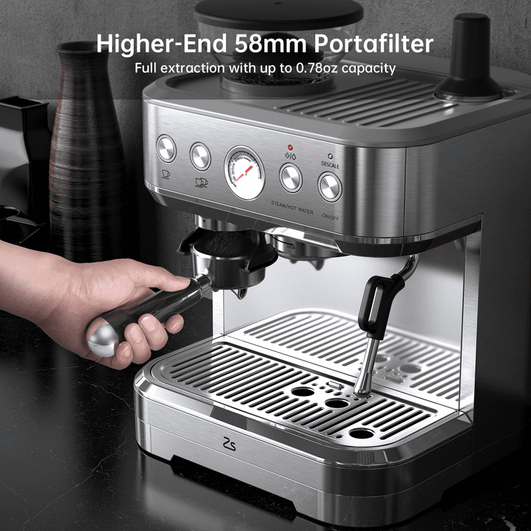 Premium Espresso Machine Coffee Maker with Milk Frother, Coffee Grinder, Commercial Coffee Maker Automatic Stainless Steel, Removable Parts for Easy C