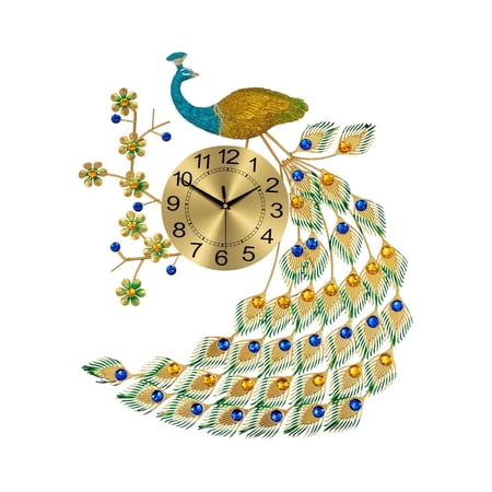 Peacock Wall Clock 75x65cm, Metal Acrylic Aluminum Decorative Wall Clock with Baked Enamel Finish, Unique Wall Decor for Living Room Entryway