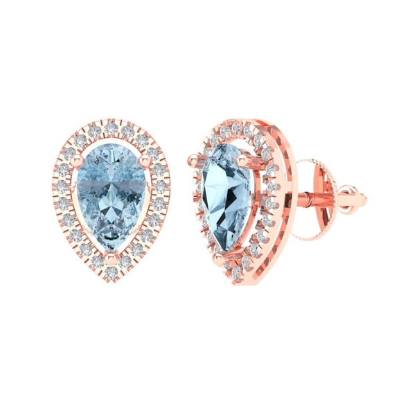 2.72 ct Screw-Back Stud Earrings for Women | 8x5mm Pear Cut Natural Aquamarine | 14K Rose Gold