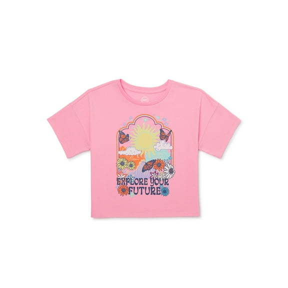 Wonder Nation Girls Cropped, Short Sleeve, Graphic T-Shirt, Sizes 4-18