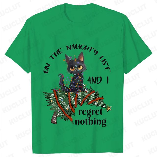 Camisetas con estampado de gato para mujer, ropa divertida de Navidad para amantes de los gatos