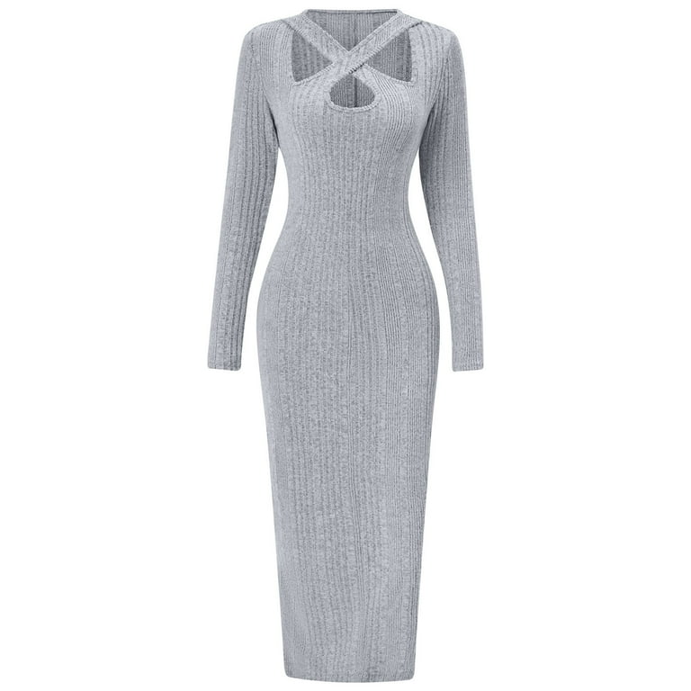 Knitted Sweater Bodycon Dress Womens Long Sleeve Cross