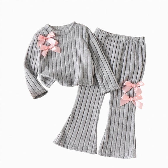 yboeqw Little Girls Clothes 2 Piece Outfit Kids Long Sleeve T Shirt Pant Set Cute Bow Fall Winter Outfits for Girl Age 2t 3t 4t 5t 6t,Size 2-3 Years